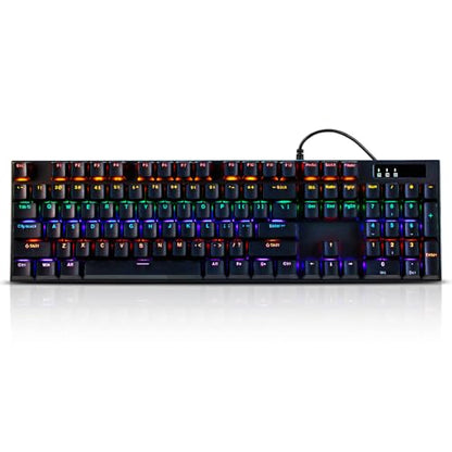 Guiheng Wired Mechanical Gaming Keyboard with Blue Switch, 104-Key Full Size RGB Backlit Wired Keyboard, Anti-Ghosting, Double-Shot ABS Keycaps, Lighted Computer Keyboard for PC Windows-Black
