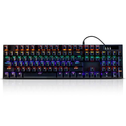Guiheng Wired Mechanical Gaming Keyboard with Blue Switch, 104-Key Full Size RGB Backlit Wired Keyboard, Anti-Ghosting, Double-Shot ABS Keycaps, Lighted Computer Keyboard for PC Windows-Black