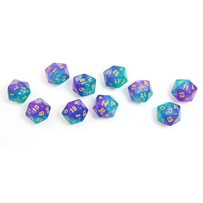 SmartDealsPro 10-Pack 20 Sided Dice D20 Polyhedral Dice for DND RPG MTG Table Game (Glitter Green-Purple) - color: Glitter Green-purple