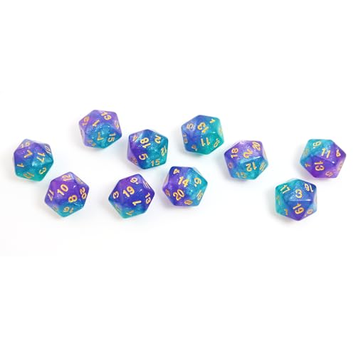 SmartDealsPro 10-Pack 20 Sided Dice D20 Polyhedral Dice for DND RPG MTG Table Game (Glitter Green-Purple) - color: Glitter Green-purple