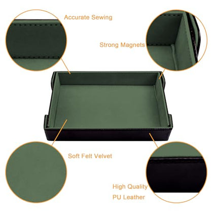 SIQUK Magnetic Folding Dice Tray Rectangle Dice Rolling Tray PU Leather Trays Foldable Holder Rolling Mat Storage Box for D&D RPG Games, Dark Green - color: Dark Green