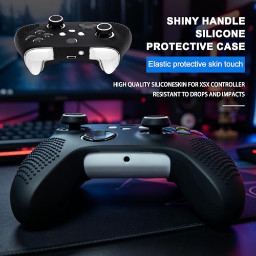 Anti-Slip Black Controller Skin,Studded Edition Protective Silicone Cover Skin Grips Compatible with Xbox Series X/S Controller and 6 PCS Thumb Grips Caps. - color: Black