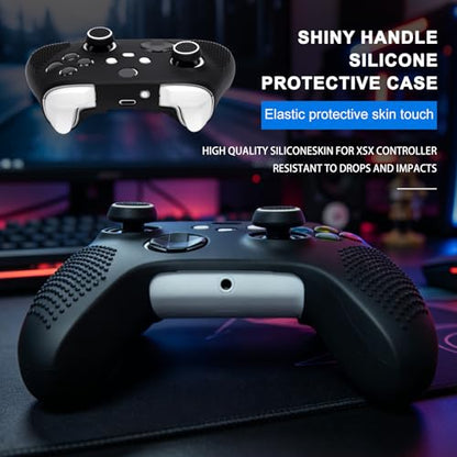 Anti-Slip Black Controller Skin,Studded Edition Protective Silicone Cover Skin Grips Compatible with Xbox Series X/S Controller and 6 PCS Thumb Grips Caps. - color: Black