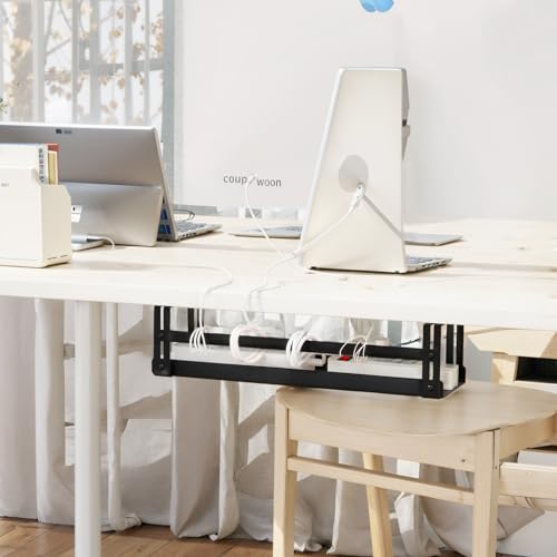 PAVSTINE Under Desk Cable Management Tray, 17 in Metal Cable Tray Basket | For Wire Management, Power Strip Holder, Cord Organizer, Wire Tamer for Home/Office Desk Cable Hider Black - size: 17 inch Cable Tray×1 Pack