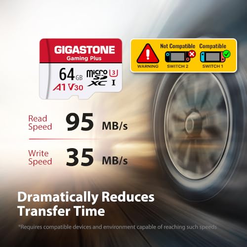 【For Switch 1 Only】 GIGASTONE 64GB Micro SD Card, Gaming Plus, Nintendo-Switch Compatible, High Speed 90MB/s, 4K UHD Video Recording, Micro SDXC UHS-I A1 V30 U1 Class 10 - size: 64GB 1-Pack, style: Gaming Plus