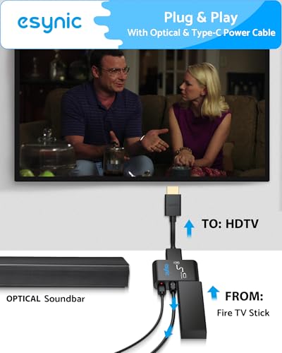 eSynic Portable 4K@30Hz HDMI Optical Audio Extractor-Only From Frie TV Stick/Gaming Console to HDMI Monitor Display & Optical Soundbar-Easy to Set Up-Dolby/DTS 5.1 Surround Sound-Not For HDTV ARC/eARC