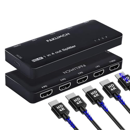 HDMI Splitter 1x4, 4K 60Hz 1 in 4 Out HDMI Duplicator/Switcher, 4Kx2K 30Hz 4:4:4 & 60Hz 4:2:0, HDR Compatible for Fire Stick, PS5, Xbox Series X, PC, Home Theater, Not A Switch(4K 1in4 Out)