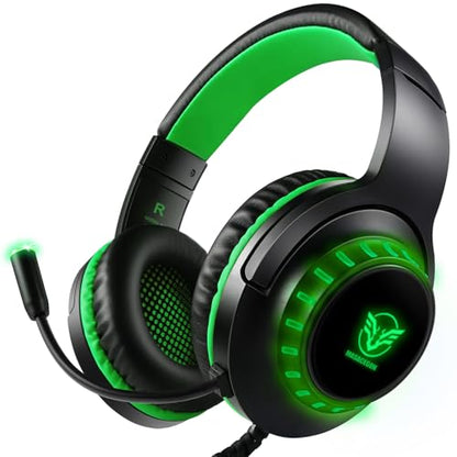 Pacrate 7.1 Gaming Headset for PS4/PS5/PC/Nintendo Switch, PC Gamer Headset with Mic Headset Gaming Switch with LED Lamp, PS5 Gaming Headset with Stereo Bass Microphone Noise Cancelling