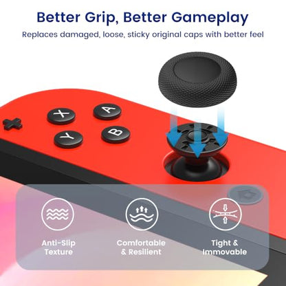 10PCS Joystick Cap Replacement for Nintendo Switch OLED/Lite, Soft Silicone Thumb Grip Covers with Anti-Slip Texture for Joy-Con Analog Sticks, Controller Repair Accessories