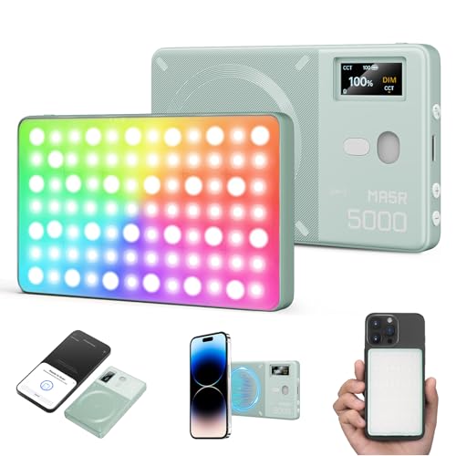 GODOX MA5R LED Fill Light with Soft Diffuser Magnetic Charging Phone Selfie Lighting Mini on Camera Lights 1800K-10000K 14 FX Modes for Selfies, YouTube, TikTok, Vlogging, Video Conferences (Green)