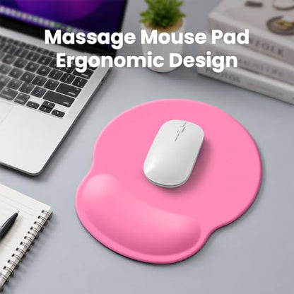Pink Mouse pad with Wrist Rest,Relieving Pain Memory Foam Computer pad, Ergonomic Desktop Mouse, Silicone Material Mouse pad, with Non-Slip PU Base (Pink) - color: pink