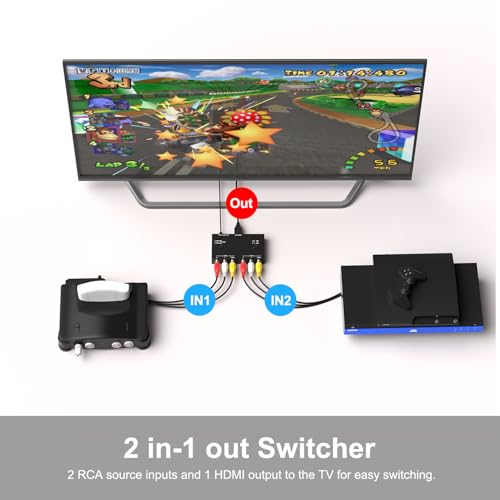 2Port RCA/AV to HDMI Converter Adapter for WII, N64, Xbox, PS1/2/3,DVD Players etc (2AV in-1 HDMI Out) - style: 2RCA to HDMI Converter