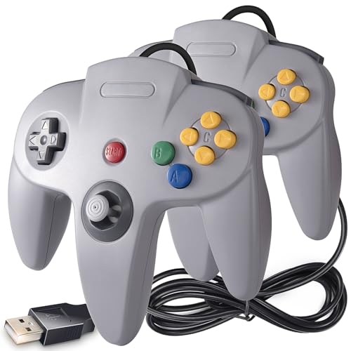 KIWITATA 2 Pack Classic N64 USB Controller, Retro N64 USB Wired Game Pad Joystick Controller for Windows PC/Mac Laptop Computer RetroPie Gray - color: Grey