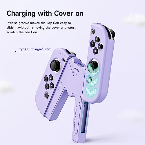 JINGDU NS Joy-Con Charg Grip Compatible with Nintendo Switch Standard & OLED Model, Switch JoyCon Controller Charger with Charging Cable and 2 Thumb Grip Caps, Play While Charging, Purple - color: Purple