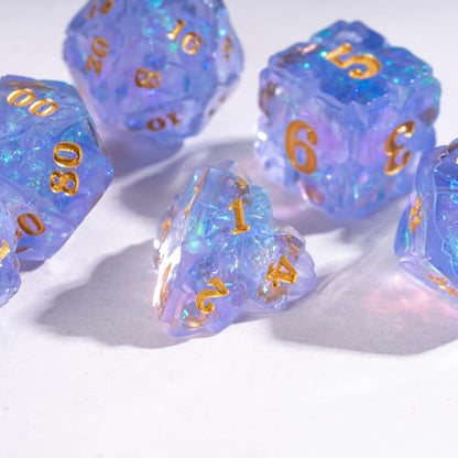 Cusdie Sharp Edge DND Dice, 7 PCS Shamrock DND Dice Set D&D D20 D12 D10 D8 D6 D4, Handcrafted Polyhedral Dice Set for RPG and Other Table Games(Purple) - color: Purple
