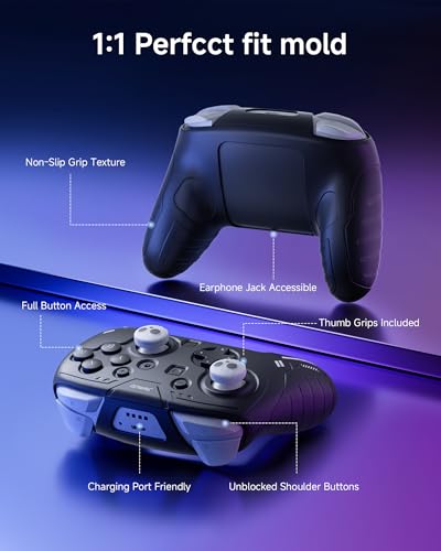 JEMDO Silicone Protective Cover for Switch 2 Pro Controller, Soft Anti-Slip Grip Skin Case with 2 Skull Thumb Caps, Shockproof Durable Shell for Switch 2 Pro, Ergonomic Gaming Grip Cover-Black