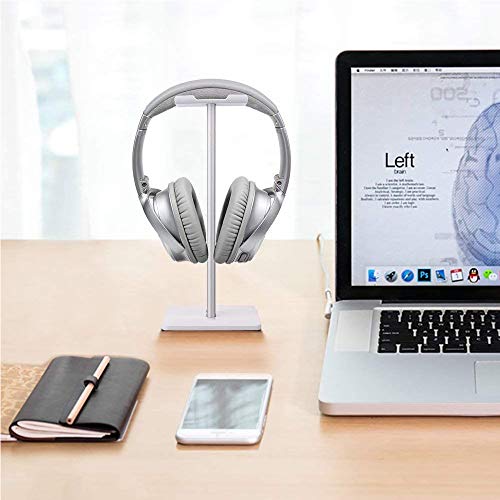 Headphone Stand Gaming Headset Holder Universal Aluminum Metal Headphone Holder Hanger with Aluminum Supporting Bar Flexible Headrest ABS Solid Base for All Headphone,White - color: White