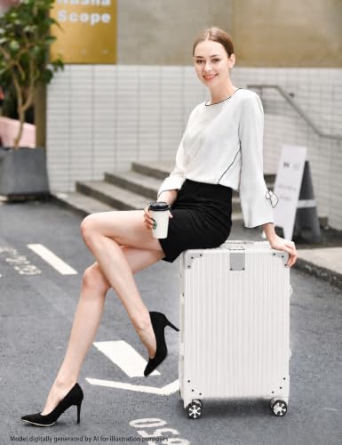 20" Hard Shell Carry-On Luggage Zipperless Suitcase, White | Aluminum Frame, Lightweight, PC Hardshell, TSA Lock, 360° Spinner Wheels, Airline Approved Carryon - color: White