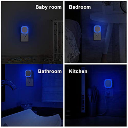 2 Pack Plug in Dimmable Night Light, Blue Nightlight, Auto Dusk to Dawn Sensor, LED Night Light, Soft Glow, Diffused Light for Bathroom, Hallway, Stairs, Kitchen, Bedroom | Auto Dusk to Dawn, Dimmable Reflected Light, Auto ON/OFF Eye-Care Plug in LED Nigh
