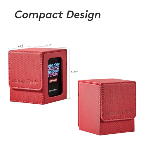 Mage Tech Commander Deck Box Lite - Card Display with Mini Snap Card Holder & Removable Cover, Fits 100+ Single-Sleeved Cards, Ideal for MTG, PTCG, OPCG, SWU & More(Red) - color: Red