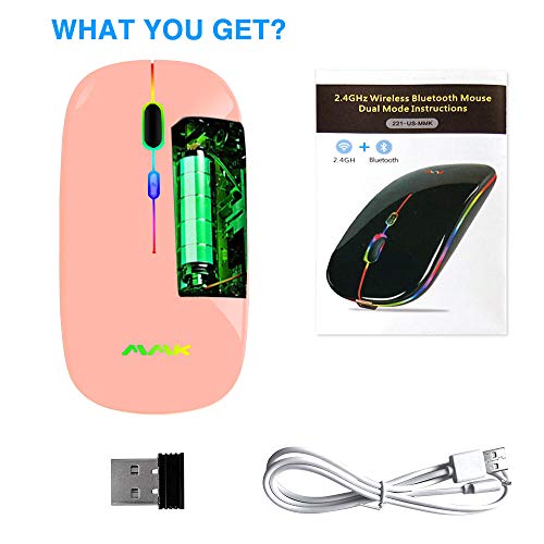 MMK Wireless Bluetooth Mouse, 2.4G Rechargeable Optical Mouse for Laptop | LED Slim Dual Mode (Bluetooth 5.0 and 2.4G) Wireless Mouse for Laptop, PC, Mac OS, Android, Windows (Champagne) - color: Champagne