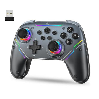 JDDWIN Wireless Controller for Switch 2/Switch/PC/Steam Deck, Hall Effect Joysticks & Triggers/Wake-up Function, Gamepad with RGB Light /Turbo/Programmable/ Dual Vibration Bluetooth USB Adapter for PC (Black) - color: Black