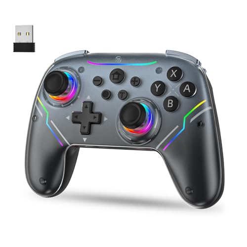 JDDWIN Wireless Controller for Switch 2/Switch/PC/Steam Deck, Hall Effect Joysticks & Triggers/Wake-up Function, Gamepad with RGB Light /Turbo/Programmable/ Dual Vibration Bluetooth USB Adapter for PC (Black) - color: Black