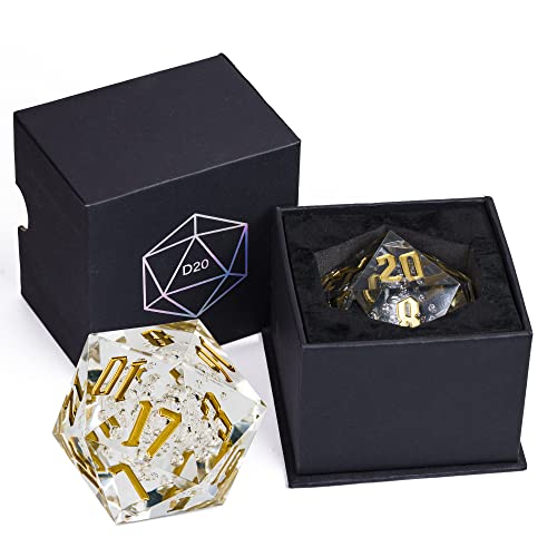 55mm 20 Sided DND Dice, Giant D20 D&D Polyhedral Dice Large D20 with Die Gift Box for Dungeons and Dragons, RPG Table Games (Transparent Bubbles) - color: Transparent Bubbles