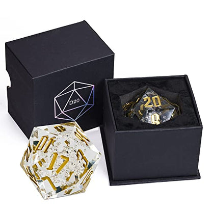 55mm 20 Sided DND Dice, Giant D20 D&D Polyhedral Dice Large D20 with Die Gift Box for Dungeons and Dragons, RPG Table Games (Transparent Bubbles) - color: Transparent Bubbles