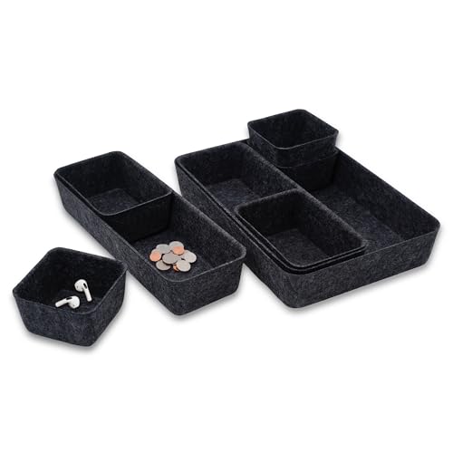 Welaxy Minimalist Felt Desk Drawer Organizer 8-Piece Charcoal Storage Bins - color: Charcoal