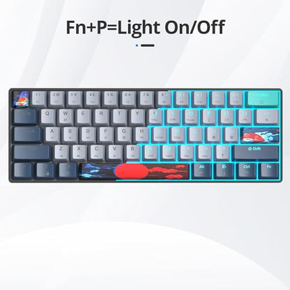 surmen 60% Wired Mechanical Gaming Keyboard, 61 Keys Backlit Ultra-Compact Mini Office Keyboard 60 Percent with Linear Red Switch for PC/Mac Gamer, Typist (61 Shark) - color: 61 Shark