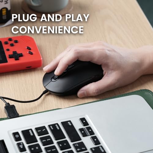 Perixx PERIMICE-222UB Wired USB Optical Mouse, Long 5.9 Ft Cable, Adjustable DPI 1200/1600/2000, Silent Clicks, Ergonomic Design, Black - style: USB Type-A