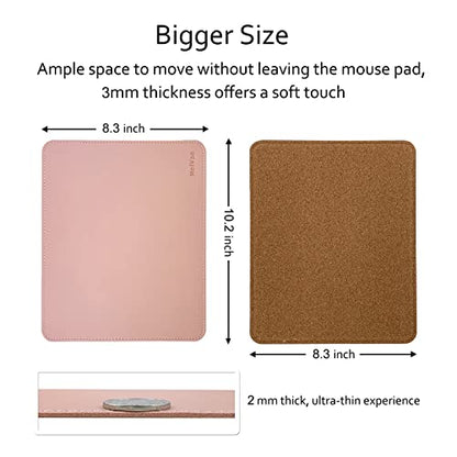 MelVan PU Leather Mouse Pad with Stitched Edge, Wood Mousepad, Waterproof Gaming Mouse Pad Mat for Computers, Laptop, Office & Home, 10.2" x 8.3", 1 Pack (Pink) - color: Pink