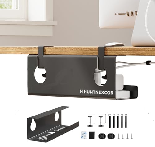 Under Desk Cable Management Tray No Drill, 17" Cable Organizer with Clamp | Large Capacity Cable Storage,2 Install Ways(Black 1Set),Metal Cord Organizer for Desk,Power Strip Holder for Wire Management - size: 【Clip-on】17''-1 Piece Set