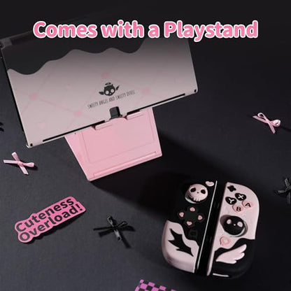 GeekShare Protective Case for Switch OLED Model,Anti-Scratch Slim Cover Case Compatible with Switch OLED Separable Soft Silicone Shell with 2 Thumb Grip Caps- Sweetheart Skull - size: for Switch OLED