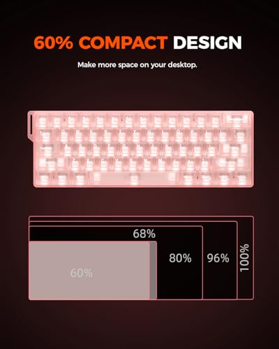 DAREU COOL60 60% Hall Effect Gaming Keyboard with Magnetic Switch, SOCD, 0.01mm Actuation Adjustable Rapid Trigger,8000 Hz Polling, Frosted Transparent Keycaps, Hot-swap, RGB Backlit - color: Pink