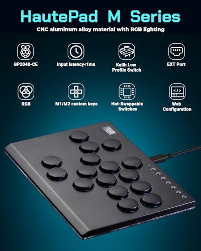 Sehawei Haute42 Leverless Arcade Stick 16Keys All-Button Controller with Custom RGB & Turbo Functions,Arcade Fighting Stick Compatible with PC/Ps3/Ps4/Switch/Steam-Supports SOCD - color: M16 Black