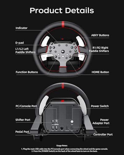PXN V10 Ultra Direct Drive Gaming Steering Wheel for PC, PS4, Xbox – 3.2Nm Force Feedback, Servo Motor, 4 Paddle Shifters, Hall Pedals – Sim Racing Wheel for Driving Simulators and Racing Games