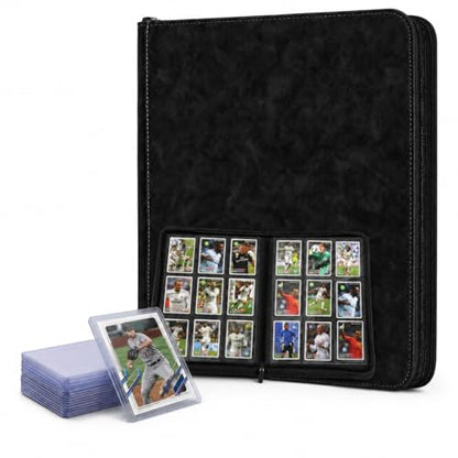 9-Pocket Trading Card Binder with Zipper – Protect & Organize Football, Sports & Cards – 540 Cards (Front/Back) +100 Sleeves, 30 Side-Loading Pages – Premium PU Leather for MTG, TCG – Black