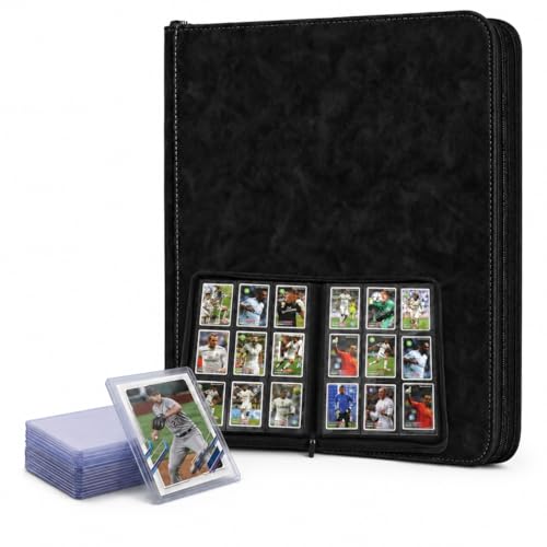 9-Pocket Trading Card Binder with Zipper – Protect & Organize Football, Sports & Cards – 540 Cards (Front/Back) +100 Sleeves, 30 Side-Loading Pages – Premium PU Leather for MTG, TCG – Black