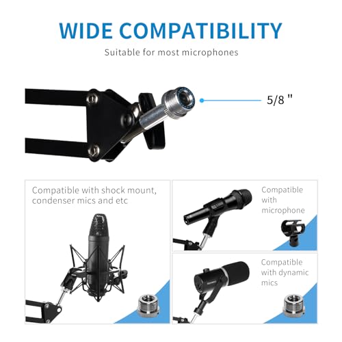 FEELWORLD AMS1 Microphone Boom Arm, Adjustable Mic Arm Stand with 3/8” to 5/8” Screw, Compatible with PM1 and other Mics for Podcast Straming Gaming Studio - color: Black