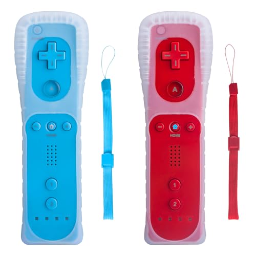 TechKen 2 Pack Wii Controller with Silicone Case and Wrist Strap, Remote for Wii Wii U - color: Red&Blue