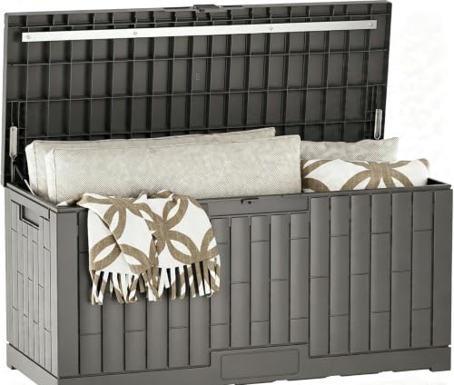 LAUSAINT HOME 120 Gallon Resin Deck Box, Package Delivery Box with Lockable Lid, Waterproof Outdoor Storage Box For Garden Tools, Patio Cushions(120 Gallon,Grey) - color: Grey, size: 120 Gallon