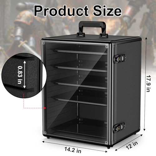 Vitula Miniatures Carrying Case, Large Capacity Miniature Storage Display Cases for Collectibles, with 5 Trays, Portable Figure Display Case for Miniature Storage & Carrying (L)