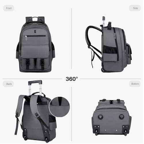 FANDARE Rolling Laptop Backpack Convertible Luggage Backpack with Wheels Travel Daypacks Multi-Functional Carry-On for Business Trip Men Lifestyle Outdoor Urban Waterproof PU Film Backpacks Black - color: Black