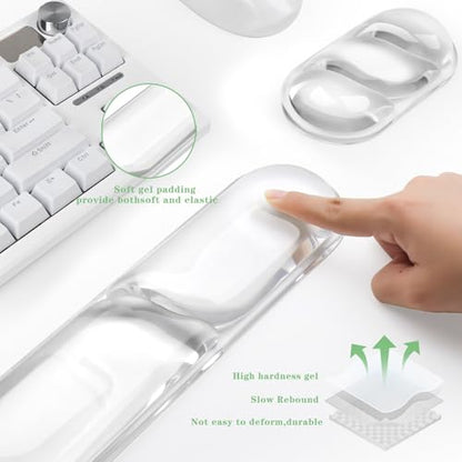Keyboard and Mouse Wrist Rest, Silicone Gel Ergonomic Mouse Pad with Wrist Rest Set, Gaming Mousepad Arm Cushion Support for Computer Office Desk Accessories (Clear Gel White Set - 2) - color: Clear Gel White Set - 2