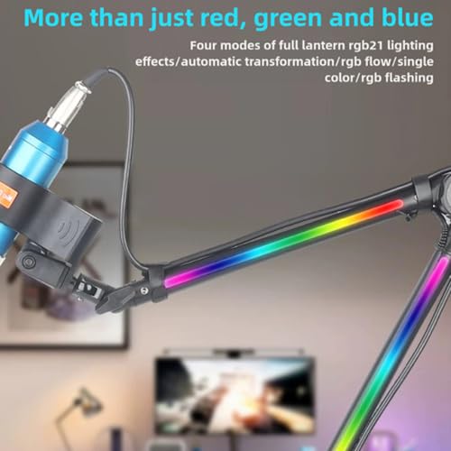 RGB Microphone Arm Stand, Metal Adjustable Desktop with Large Damping Knob and 22 Color Modes, for Gaming Streaming Podcasting