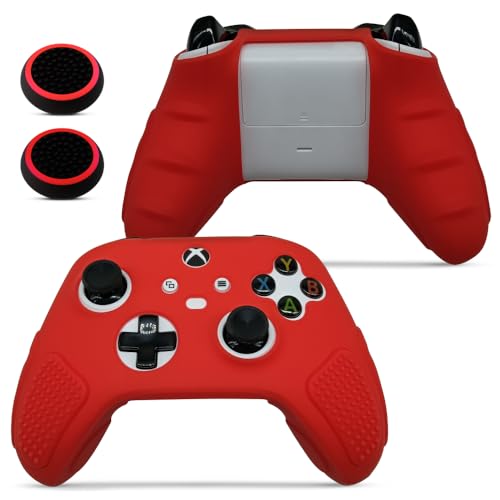 for Xbox Controller Series X/S (2024/2023) Silicone Protective Cover, Soft Skin Xbox Controller Accessories, Anti-Slip Cover with 2 Joystick Caps (Red) - color: Red