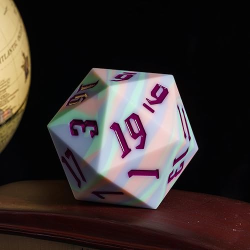 55mm Silicone D20 Dice, Tricolor Large Single 20 Sided DND Dice | Giant D20 Dice with Gift Box for Dungeons and Dragons RPG Bar Pub Club Party Games (Pink Blue Green/Purple) - color: Pink Blue Green/Purple