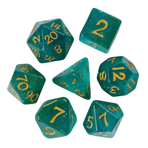 Green DND Dice Set Glitter Polyhedral Dice for D&D Tabletop Games | Leather Storage Bag, DM Gift, for Dungeons and Dragons Role Playing Games - color: Glitter-green
